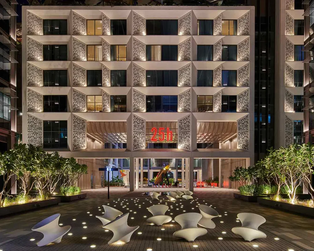 exterior-facade-lighting-design-25-hours-hotel-dubai-illuminated-pathway-nulty-banner